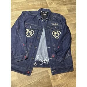 Eight 732 Jeezy Jacket Mens XL Blue Denim Red/SilverButtons Pockets Hip Hop Y2K.